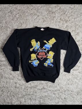 VTG 1990 The Simpsons Bart Simpson Air Guitar Crewneck Sweater Youth LG